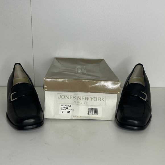 Jones New York Sport Gilligan Black Leather Block Heel Loafers Women's 7M - Picture 3 of 8